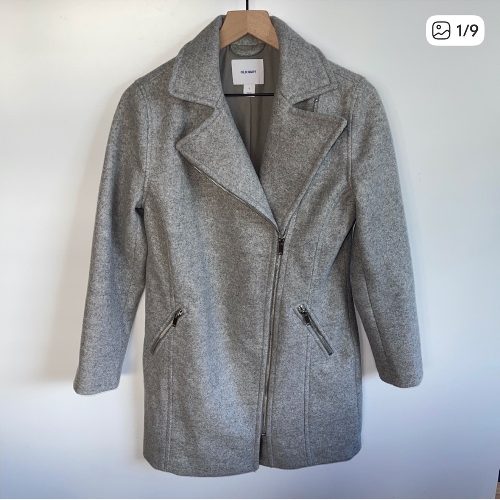 Old Navy Gray Wool moto side zip Coat XS warm fall winter Pea